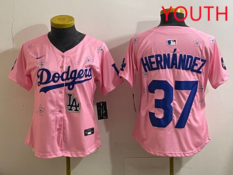 Youth Los Angeles Dodgers #37 Hernandz Pink Sakura Edition 2025 Nike MLB Jersey style 41